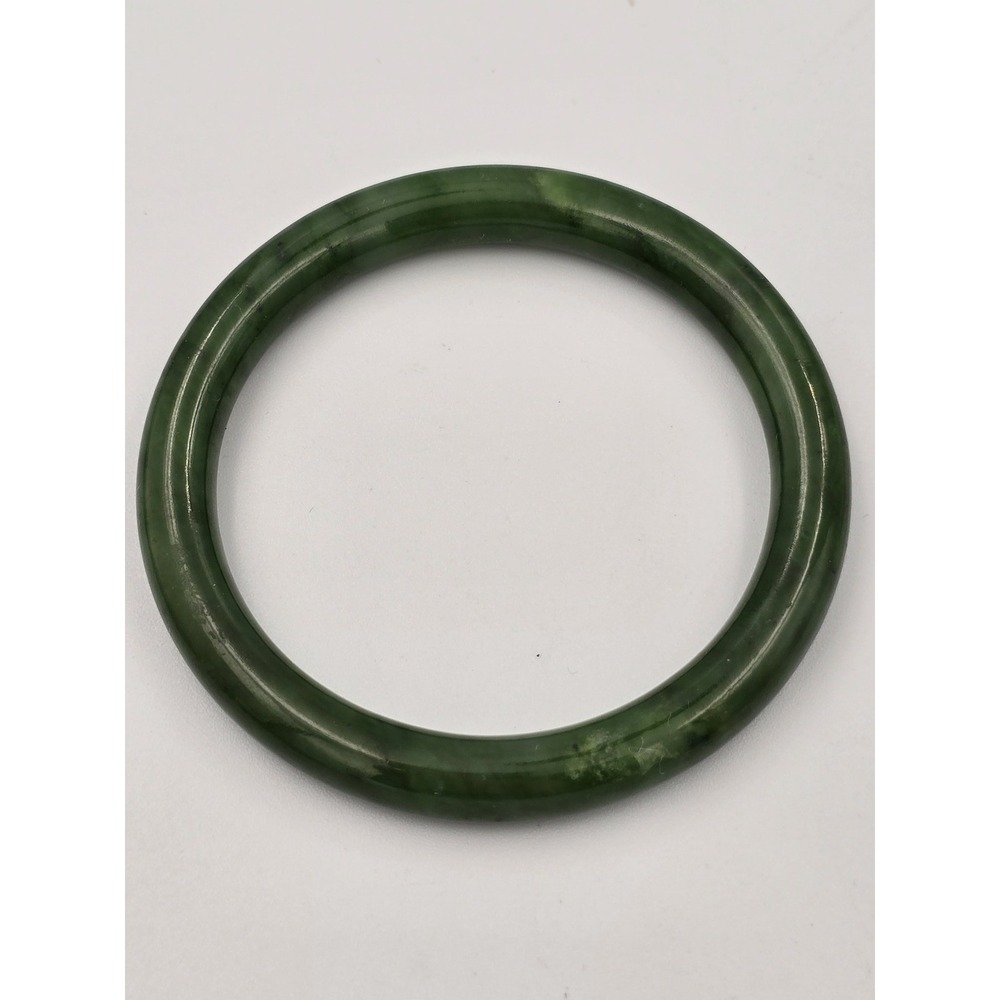 Natural Dark Green Nephrite Jade Bangle Bracelet 7.5" - Picture 7 of 10